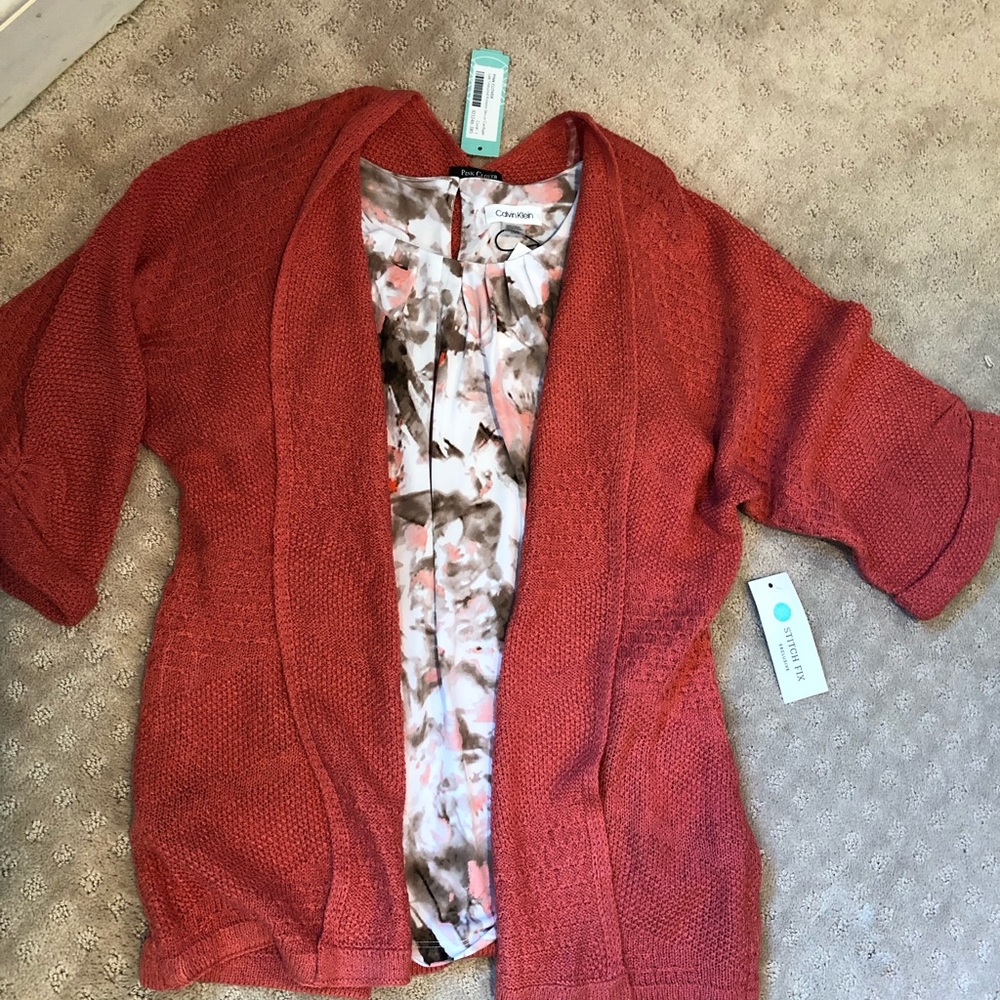 Calvin Klein silky tank with 3/4 sleeve sweater